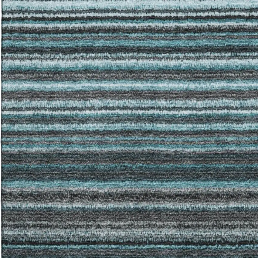 Teal And Gray Striped Washable Area Rug With UV Protection Photo 4
