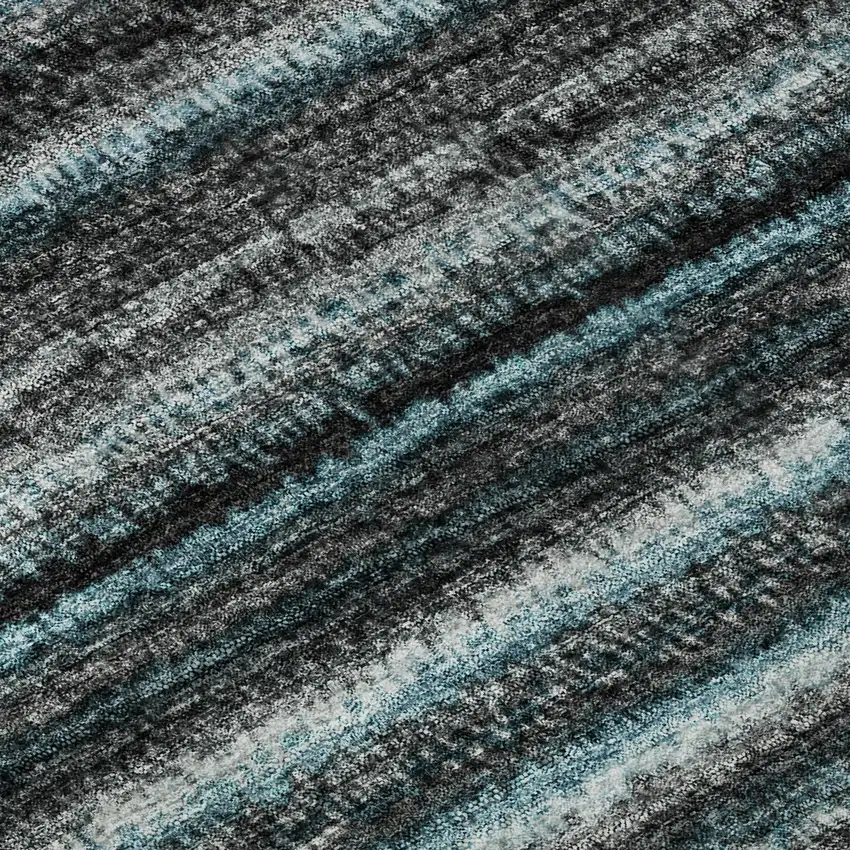 Teal And Gray Striped Washable Area Rug With UV Protection Photo 3