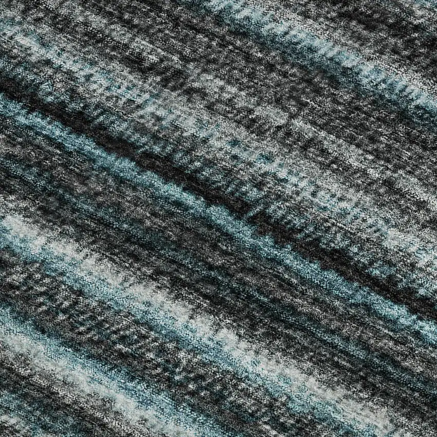 Teal And Gray Striped Washable Area Rug With UV Protection Photo 4