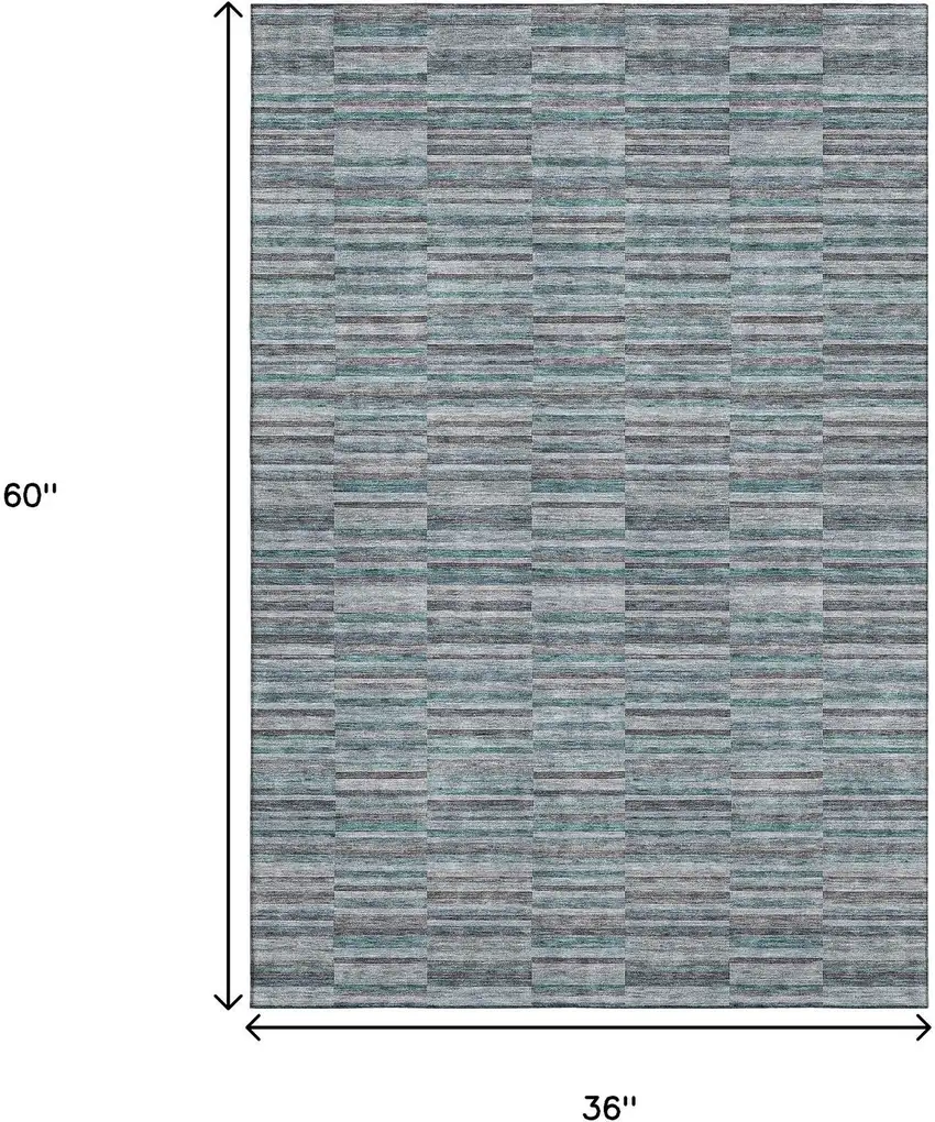 Teal And Gray Striped Washable Area Rug With UV Protection Photo 3