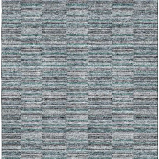 Teal And Gray Striped Washable Area Rug With UV Protection Photo 3