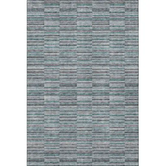 Teal And Gray Striped Washable Area Rug With UV Protection Photo 4