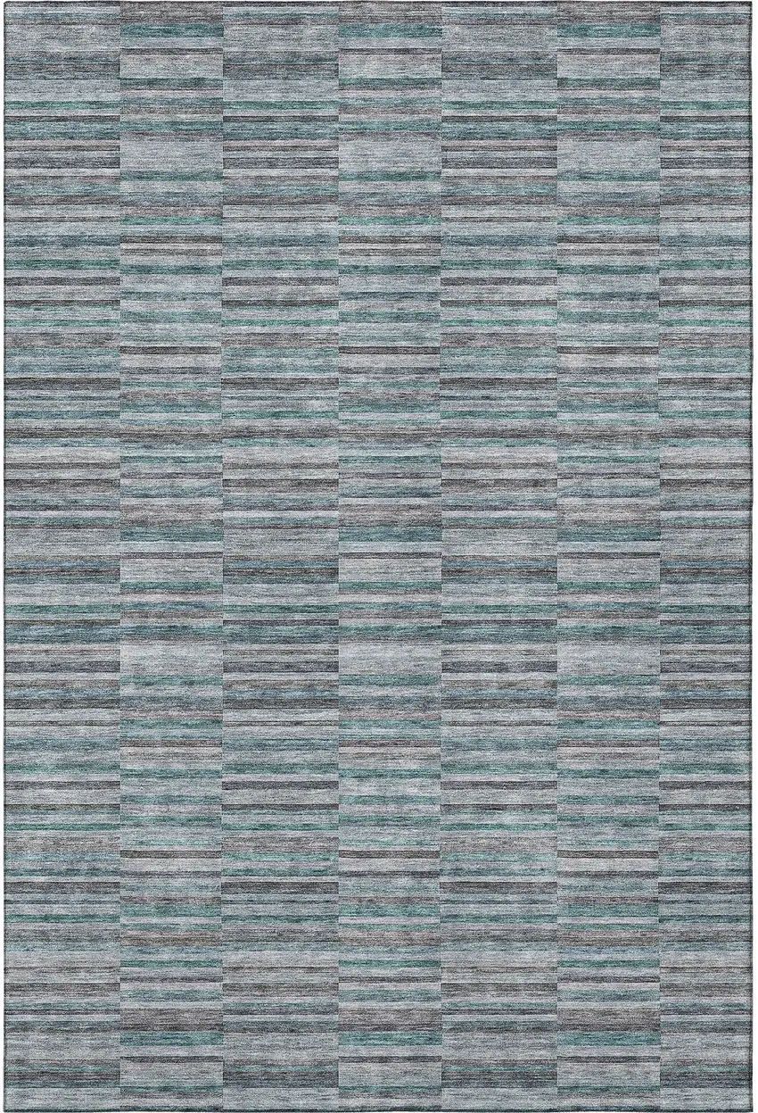 Teal And Gray Striped Washable Area Rug With UV Protection Photo 4