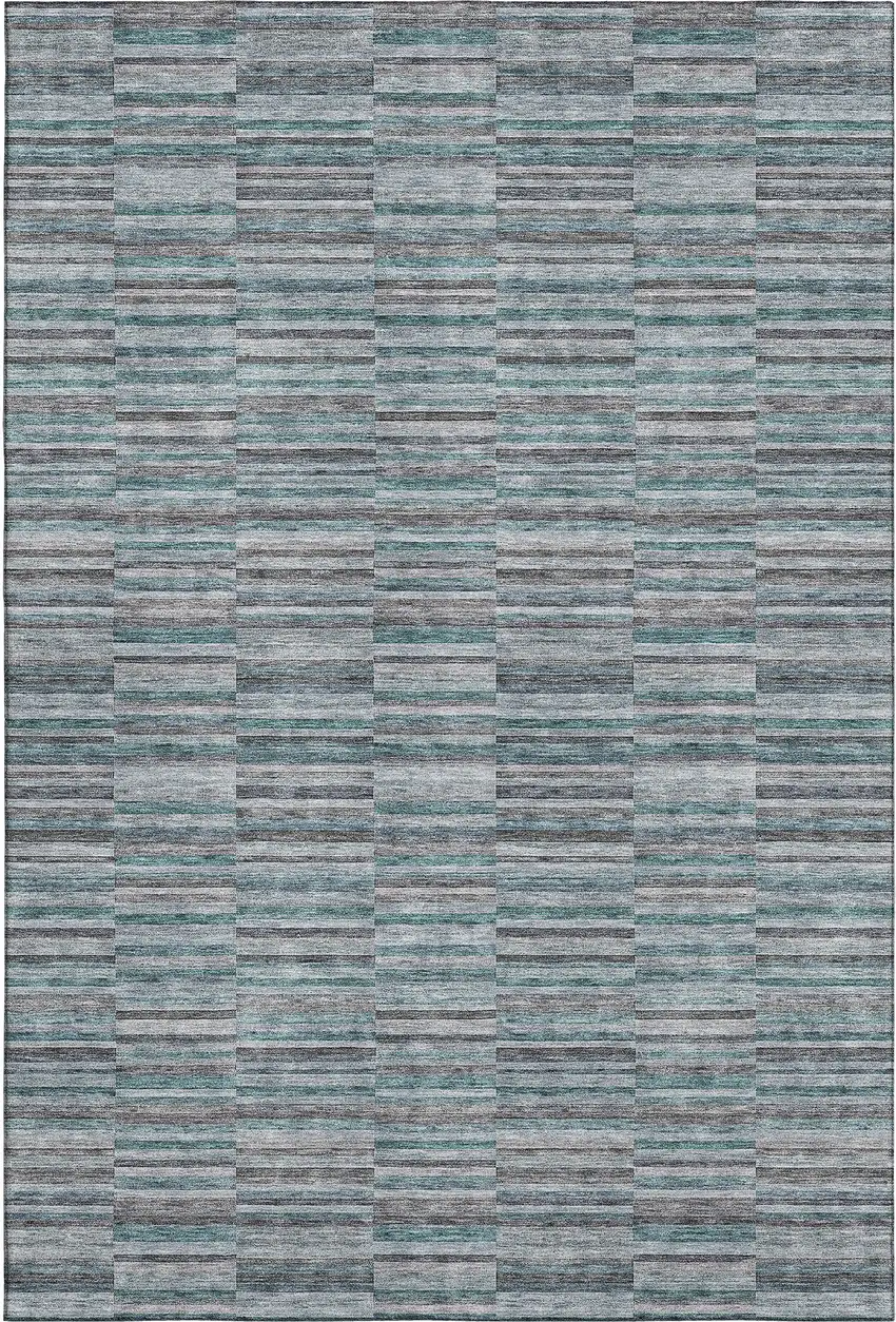 Teal And Gray Striped Washable Area Rug With UV Protection Photo 1