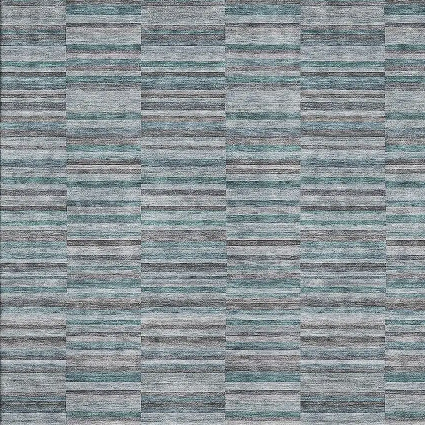Teal And Gray Striped Washable Area Rug With UV Protection Photo 3