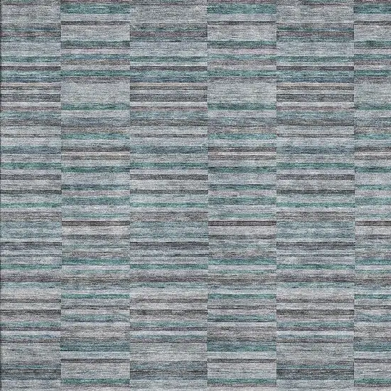 Teal And Gray Striped Washable Area Rug With UV Protection Photo 3