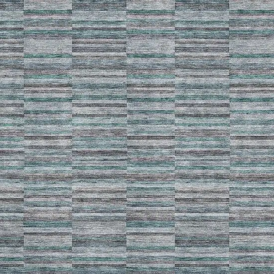 Teal And Gray Striped Washable Area Rug With UV Protection Photo 3