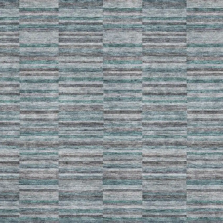 Teal And Gray Striped Washable Area Rug With UV Protection Photo 3