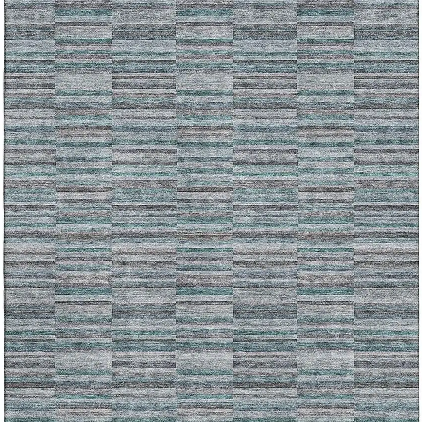 Teal And Gray Striped Washable Area Rug With UV Protection Photo 4