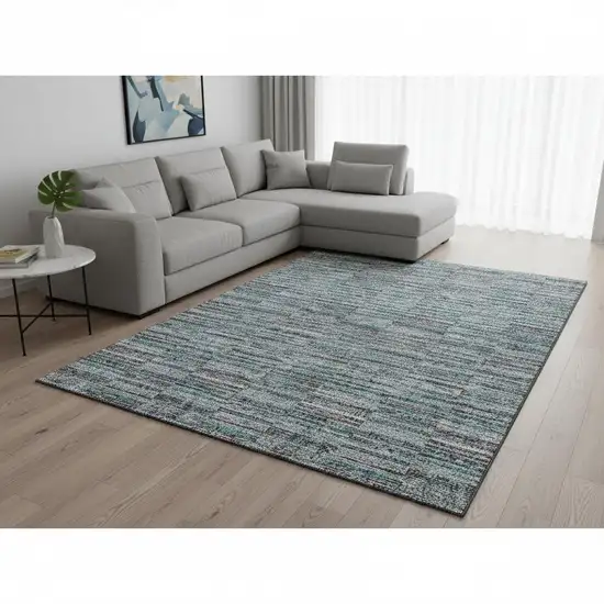Teal And Gray Striped Washable Area Rug With UV Protection Photo 2