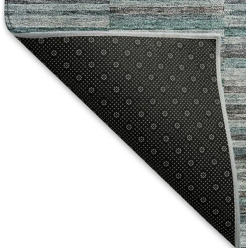Teal And Gray Striped Washable Area Rug With UV Protection Photo 7