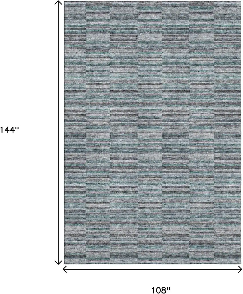 Teal And Gray Striped Washable Area Rug With UV Protection Photo 3