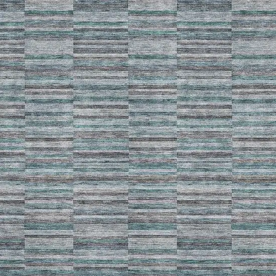 Teal And Gray Striped Washable Area Rug With UV Protection Photo 3
