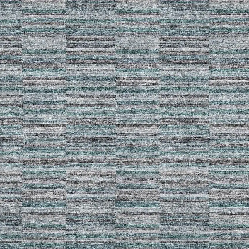 Teal And Gray Striped Washable Area Rug With UV Protection Photo 3