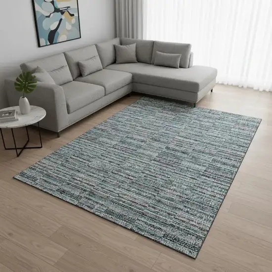 Teal And Gray Striped Washable Area Rug With UV Protection Photo 2