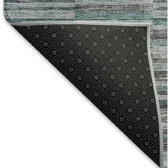 Teal And Gray Striped Washable Area Rug With UV Protection Photo 7