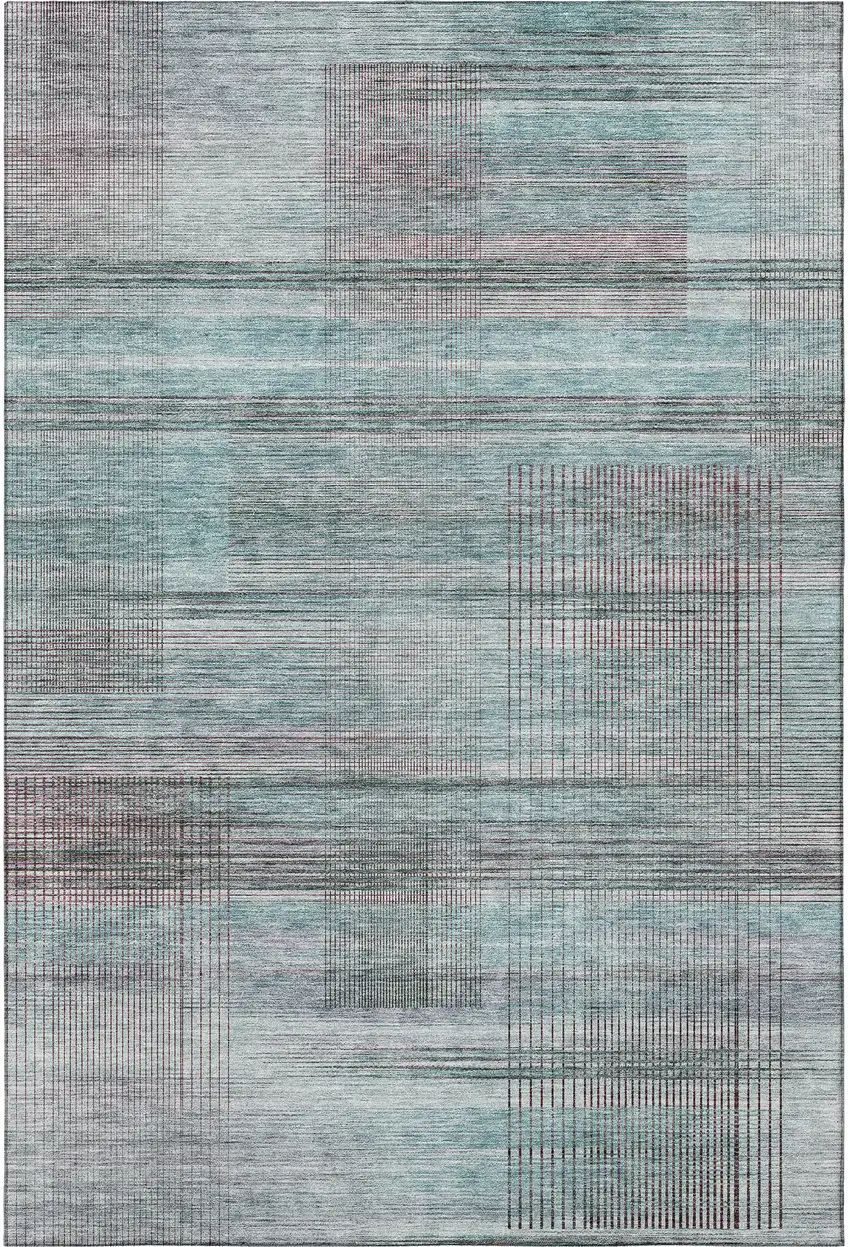 Teal And Gray Striped Washable Area Rug With UV Protection Photo 4