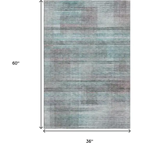 Teal And Gray Striped Washable Area Rug With UV Protection Photo 3