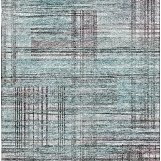 Teal And Gray Striped Washable Area Rug With UV Protection Photo 4