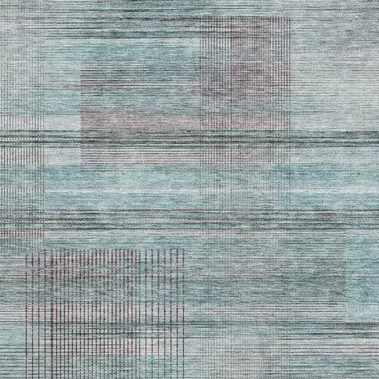 Teal And Gray Striped Washable Area Rug With UV Protection Photo 3