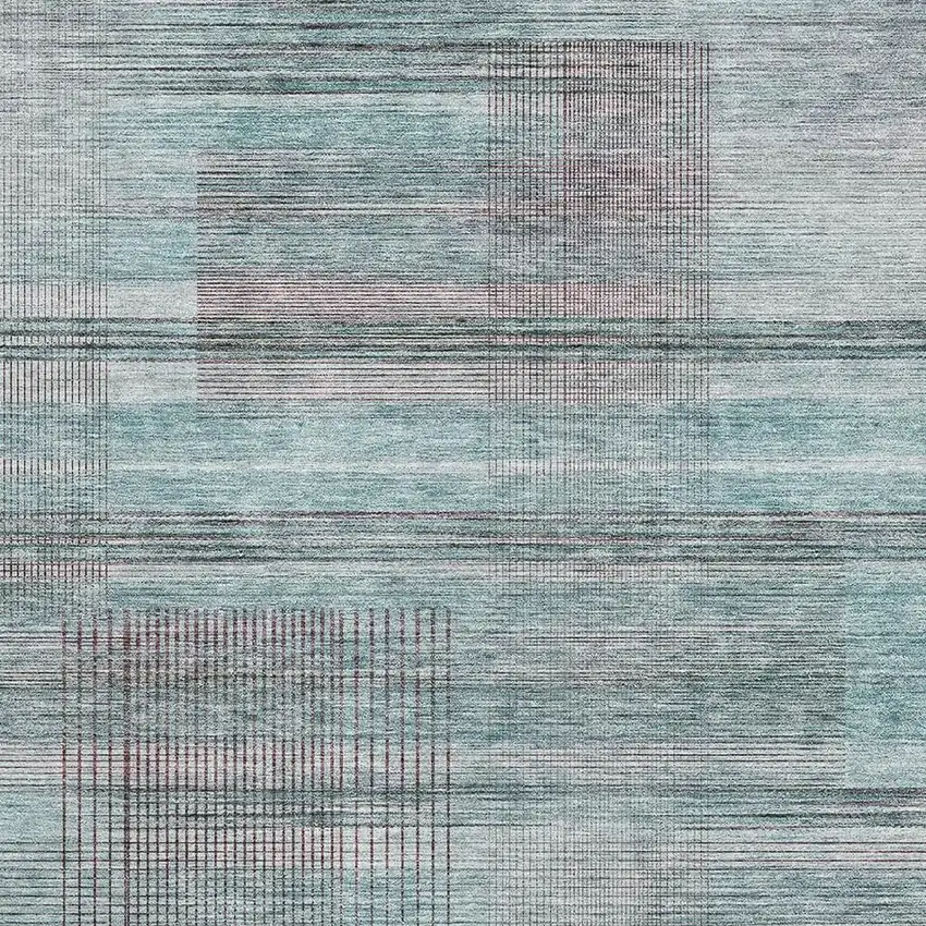 Teal And Gray Striped Washable Area Rug With UV Protection Photo 3