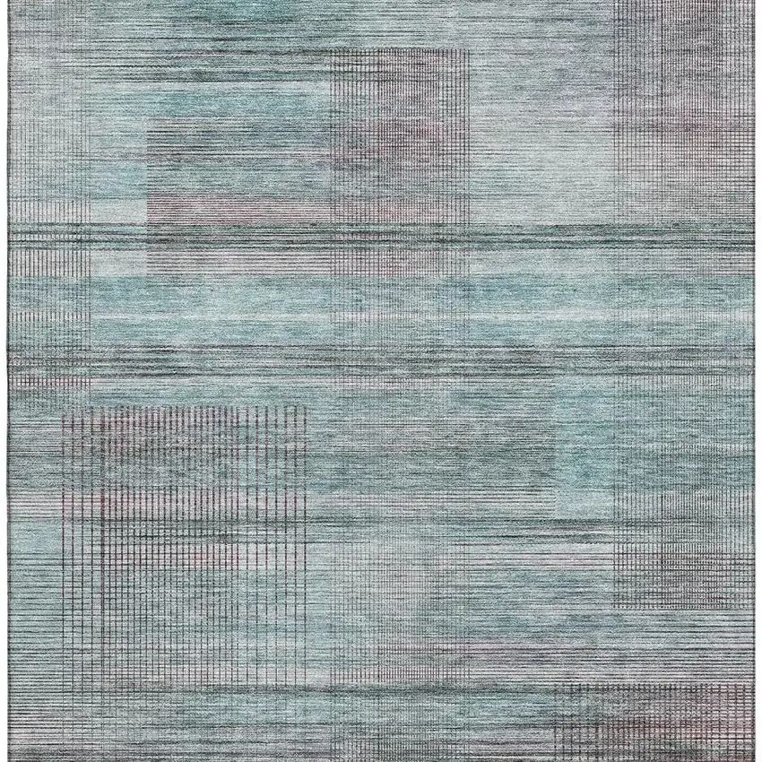 Teal And Gray Striped Washable Area Rug With UV Protection Photo 3