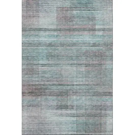 Teal And Gray Striped Washable Area Rug With UV Protection Photo 4