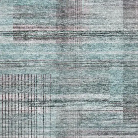 Teal And Gray Striped Washable Area Rug With UV Protection Photo 3