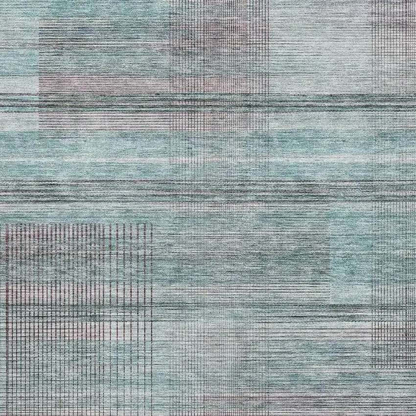 Teal And Gray Striped Washable Area Rug With UV Protection Photo 3