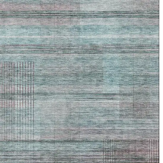 Teal And Gray Striped Washable Area Rug With UV Protection Photo 3