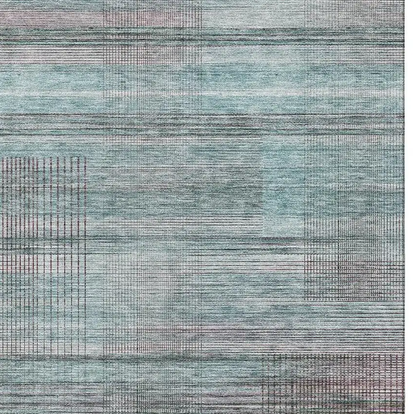 Teal And Gray Striped Washable Area Rug With UV Protection Photo 3