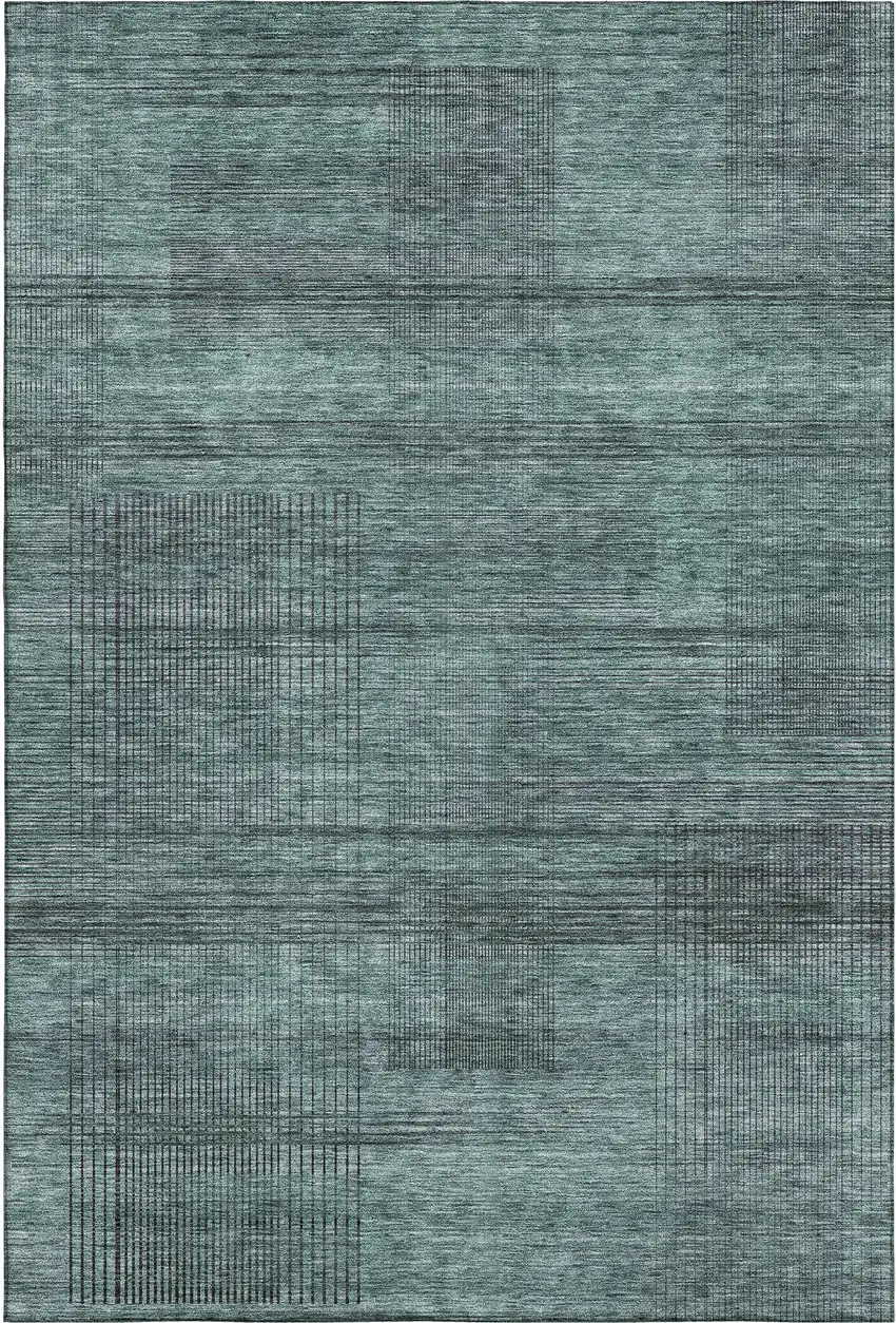 Teal And Gray Striped Washable Area Rug With UV Protection Photo 1