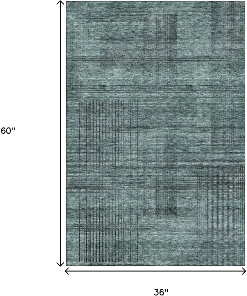 Teal And Gray Striped Washable Area Rug With UV Protection Photo 3