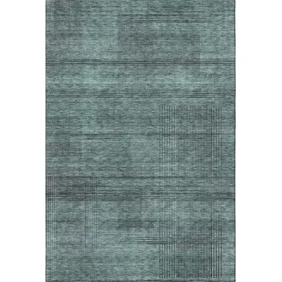 Teal And Gray Striped Washable Area Rug With UV Protection Photo 4
