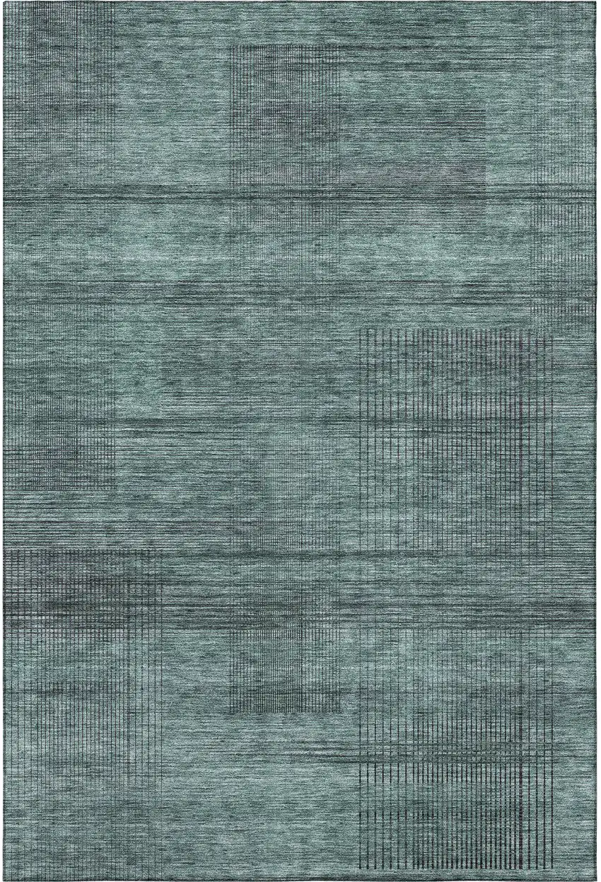 Teal And Gray Striped Washable Area Rug With UV Protection Photo 4