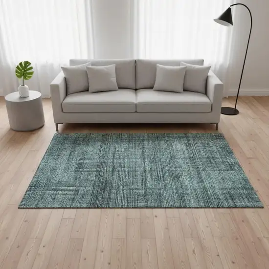Teal And Gray Striped Washable Area Rug With UV Protection Photo 2