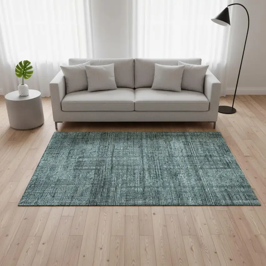 Teal And Gray Striped Washable Area Rug With UV Protection Photo 2