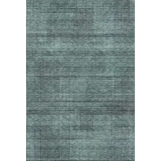 Teal And Gray Striped Washable Area Rug With UV Protection Photo 1