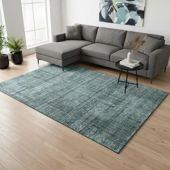 Teal And Gray Striped Washable Area Rug With UV Protection Photo 2