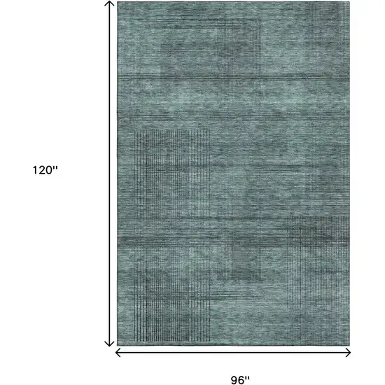 Teal And Gray Striped Washable Area Rug With UV Protection Photo 3