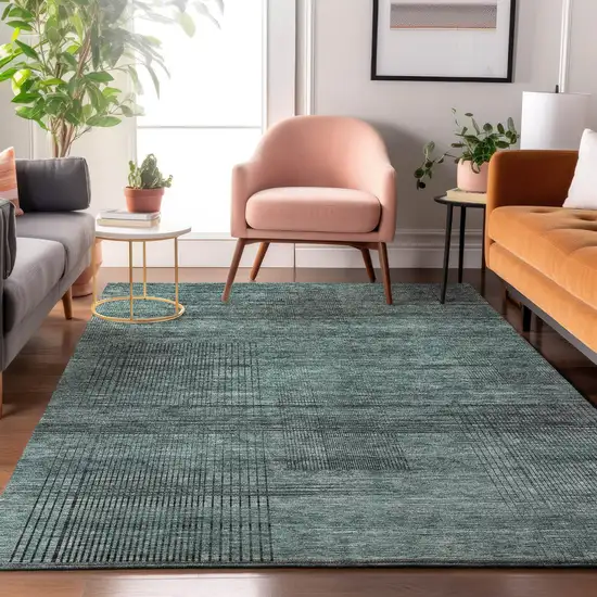 Teal And Gray Striped Washable Area Rug With UV Protection Photo 6