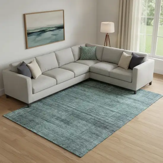 Teal And Gray Striped Washable Area Rug With UV Protection Photo 1