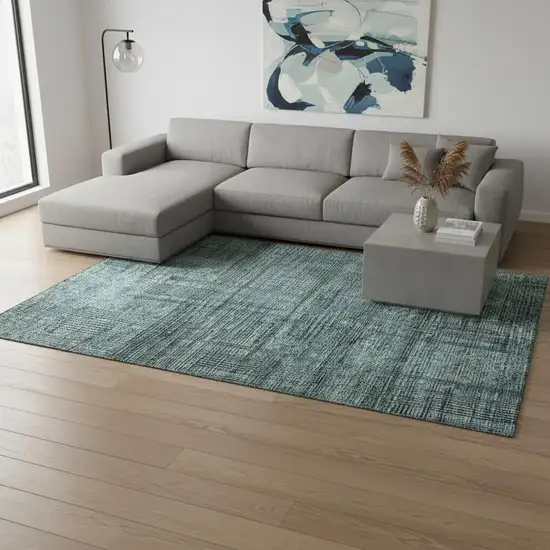 Teal And Gray Striped Washable Area Rug With UV Protection Photo 2