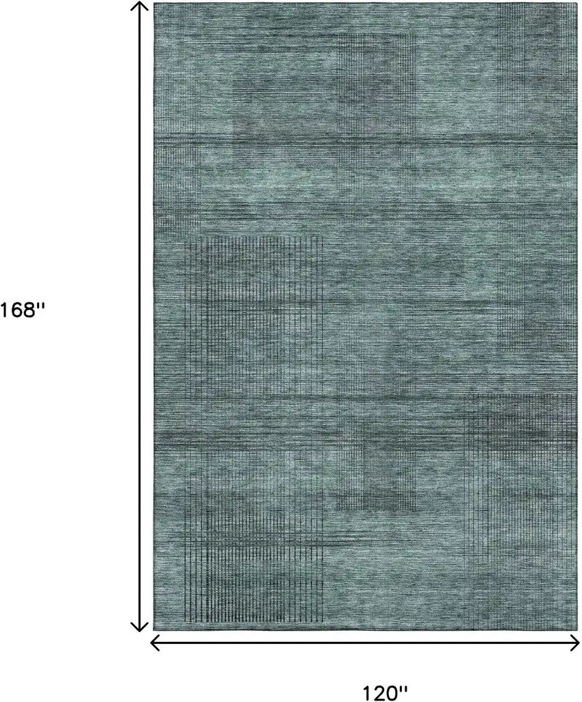 Teal And Gray Striped Washable Area Rug With UV Protection Photo 3