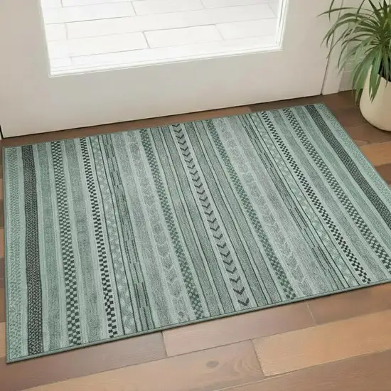 Teal And Gray Striped Washable Area Rug With UV Protection Photo 2