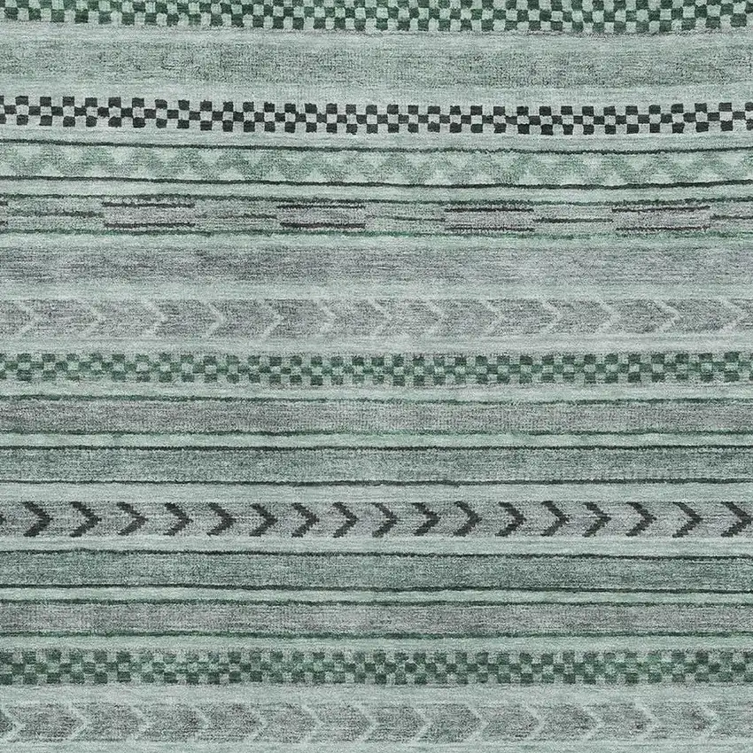 Teal And Gray Striped Washable Area Rug With UV Protection Photo 2