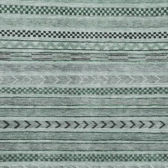 Teal And Gray Striped Washable Area Rug With UV Protection Photo 2