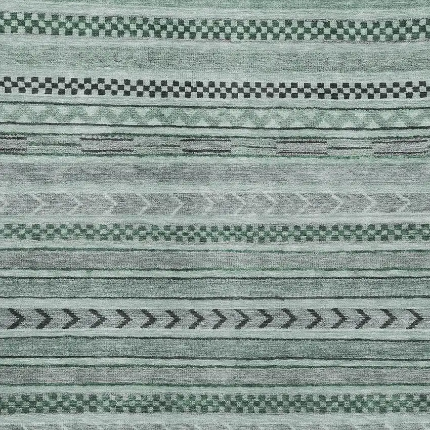 Teal And Gray Striped Washable Area Rug With UV Protection Photo 2