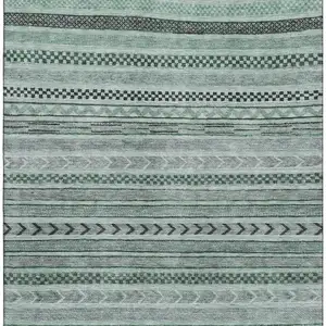 Photo of Teal And Gray Striped Washable Area Rug With UV Protection
