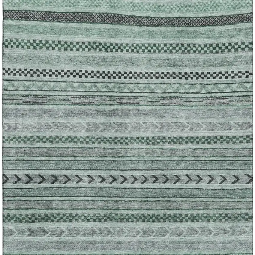 Teal And Gray Striped Washable Area Rug With UV Protection Photo 3
